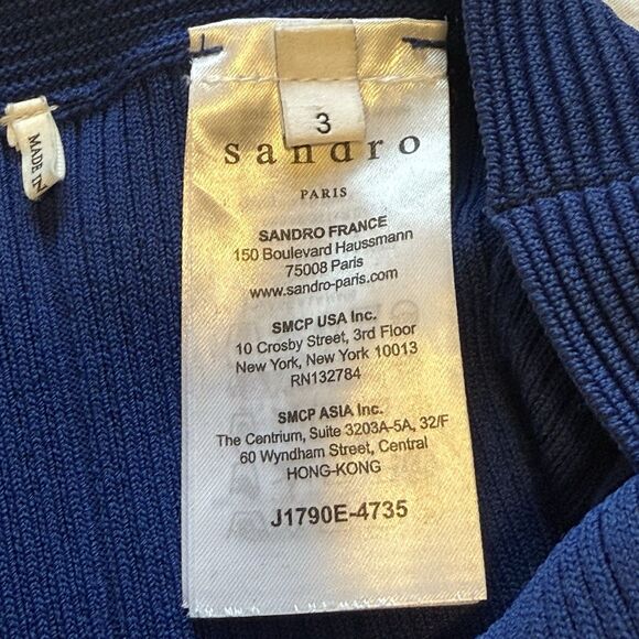 Sandro Paris Blue Textured Stretch Knit Mini Fluted Skirt Pleated Hem Size 3 (L) - Picture 7 of 8